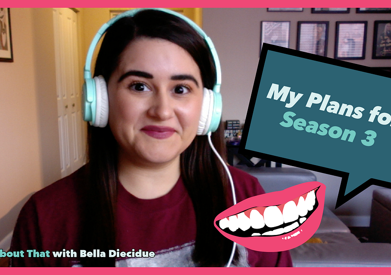 Woman with white headphones in front of a computer smiling at the camera with text on the screen that says, "My plans for Season 3