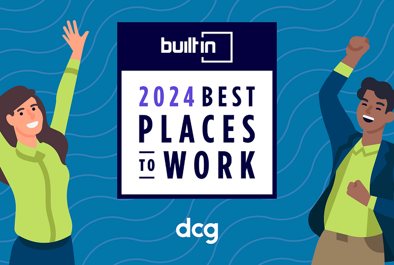 Built in 2024 Best Places to work logo banner accompanied with dcg branding.