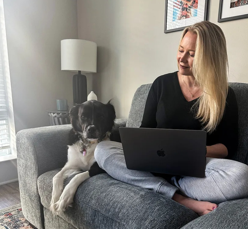 Canden studied for her certification exam with her dog Beau.