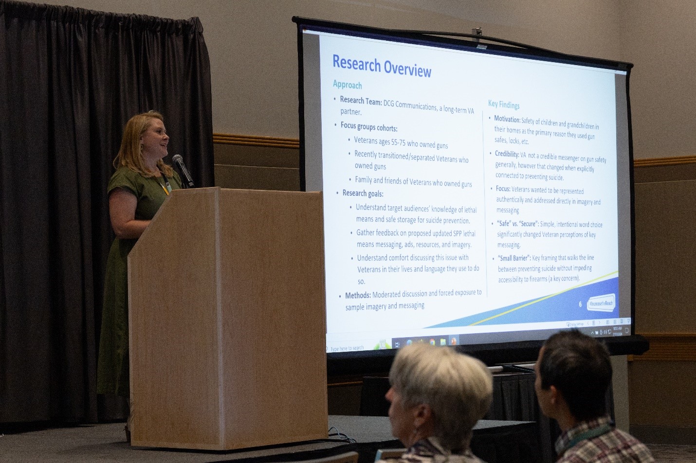 DCG’s Elizabeth Meyer presenting on the Keep it Secure campaign at the 2024 VA/DoD Suicide Prevention Conference.